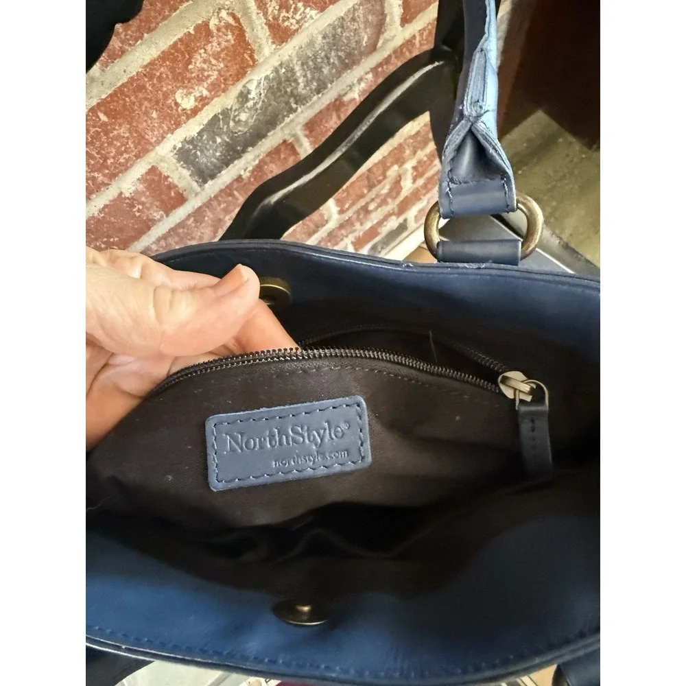 North‎ Style Deep Blue Woven Leather Bag, Magnetic Closure, Rolled Handles